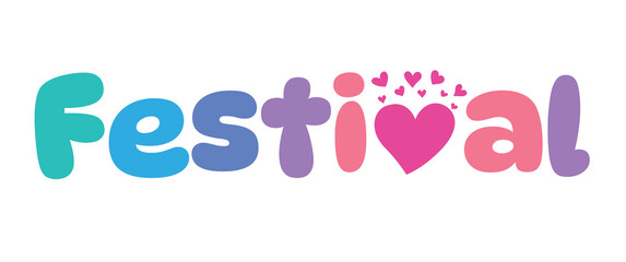 festival,colorful lettering words in white background