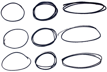 Set of black highlight circles on transparent background cut out design elements