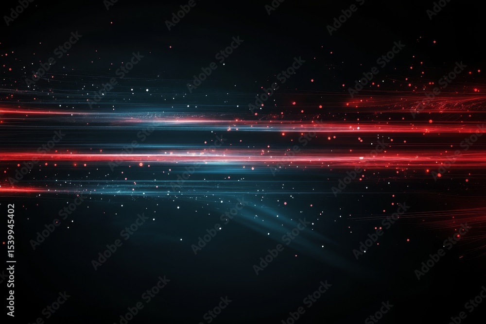 Poster dynamic red and cyan light streaks forming an abstract background for futuristic technology art