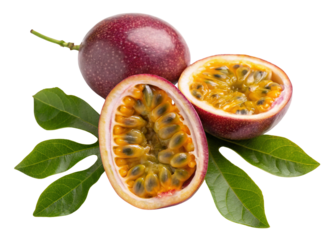 Passion fruit benefits and nutrition facts of fresh passion fruits on white background close up view
