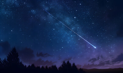 Stunning night sky filled with sparkling stars and a radiant shooting star streaking across serene cosmic landscape magical celestial moment. generative ai