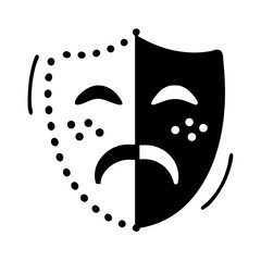 Black and White Divided Mask Icon Representing Tragedy and Hidden Emotions