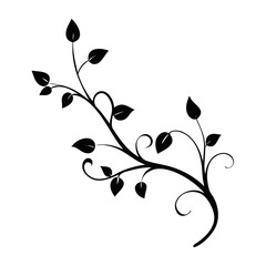 Black Silhouette Decorative Floral Swirl Design with Leaves and Vine