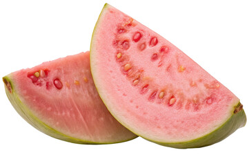 Fresh pink guava slices isolated on transparent background for healthy eating and fruit recipes ideas
