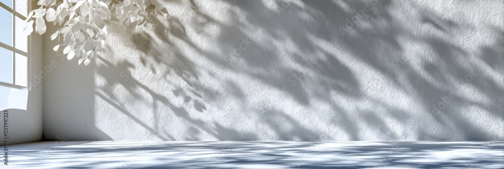 Aufkleber bright and inviting studio with plaster texture walls and leaf shadows creating a serene ambiance