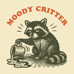 Grumpy Raccoon Vintage Illustration