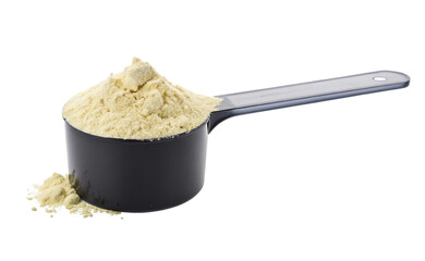 Whey protein powder scoop for bodybuilding nutrition and fitness supplements on white background isolated