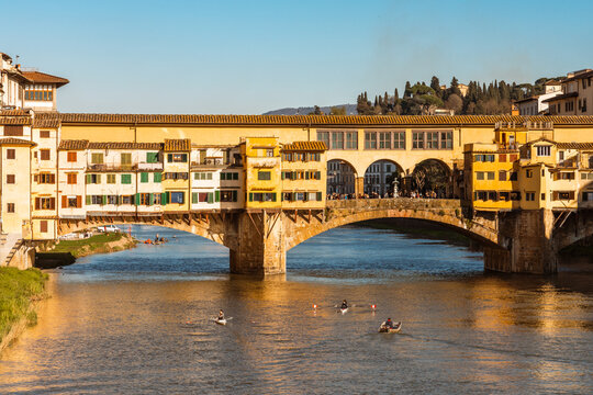 Ponte Vecchio and river at sunset, Florence, Italy