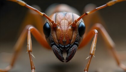 Close-up view of an ant showcasing detailed facial features
