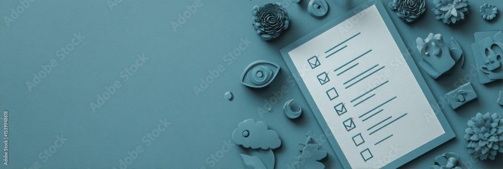 Aufkleber layered tech symbols create a unique paper cutout-style security checklist on a teal background high