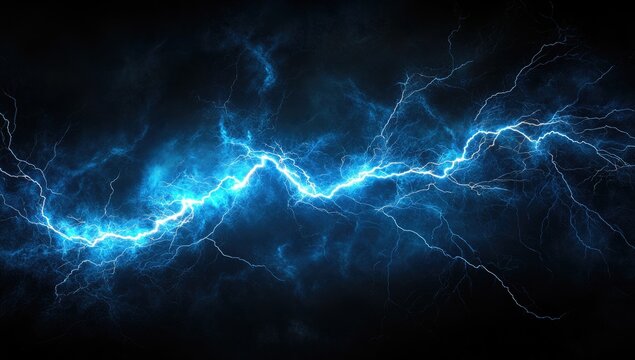 Abstract electric blue lightning bolts on dark background