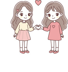 Wholesome Illustration of Two Young Girls Forming a Heart with Their Hands in a Charming Display of Friendship
