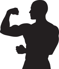 Powerful Silhouette Muscular Man Flexing Biceps - Strength, Fitness, Bodybuilding