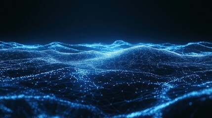 Glowing virtual network wavy surface image render 3d. Innovative technology. Digital data transmission system background realistic graphic. Conceptual idea, visual storytelling