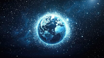 Fototapeta premium Earth surrounded by glittering particles in space.