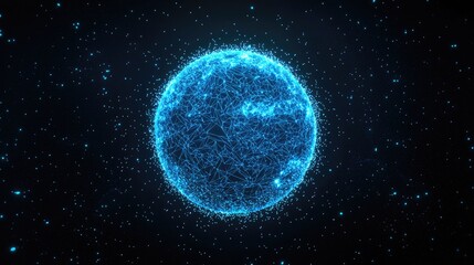 Obraz premium Abstract representation of a planet with a network of interconnected lines.