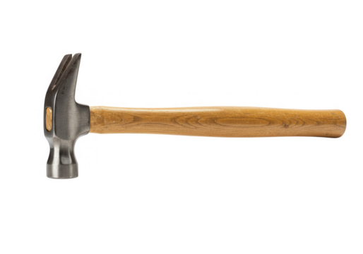 Claw hammer with wooden handle isolated on transparent background