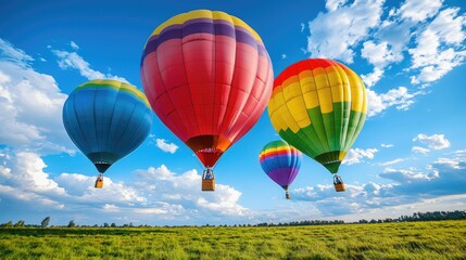 Fototapeta premium Colorful Hot Air Balloons in a Bright Blue Sky