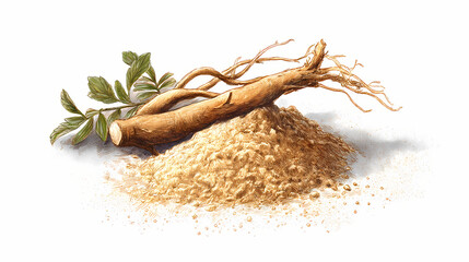 Watercolor Illustration of Manjistha Powder – Herbal Rubia Cordifolia Root Powder on White Background