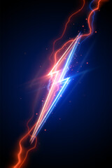 Blue and orange lightning sign with sparks