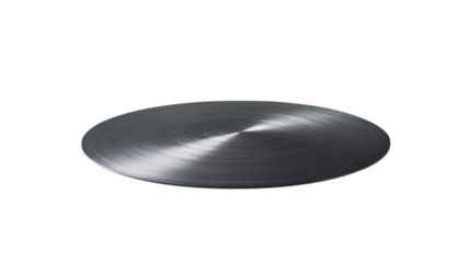 Sleek metallic circular disc texture with concentric grooves on a dark black background