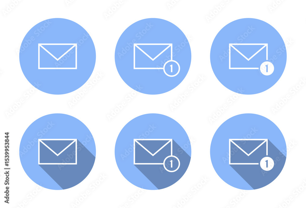 Aufkleber message envelope notification icon with long shadow. email, mail sign symbol