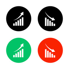 Financial arrows up and down icon on circle. Growth and decline graph sign symbol