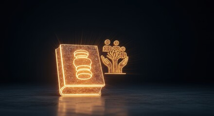 Glowing Book and Family Icon:  Symbolizing Legacy, Heritage, and Generational Knowledge Transfer