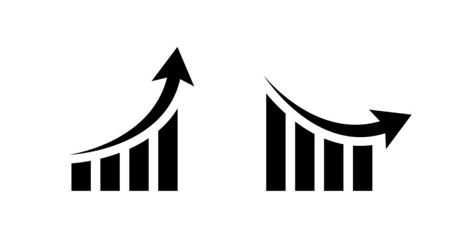Financial chart arrow up and down icon isolated on white background. Growth and decline graph sign symbol