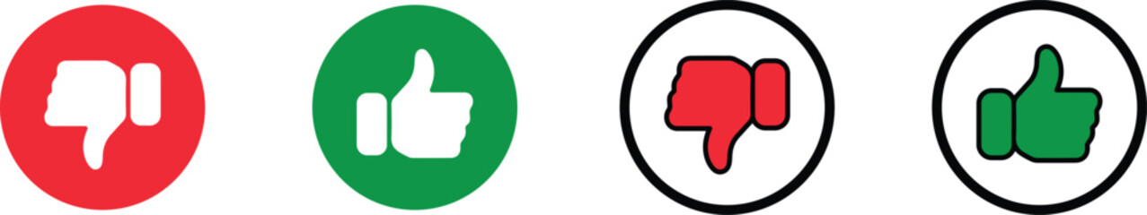 Like, dislike and neutral thumb symbols n green and red color outline. Feedback and rating thumbs up and thumbs down icon set.  vector illustration .  © Habiba Anika