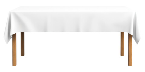 Empty White Tablecloth on Wooden Table