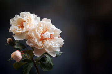 Pink peonies on a dark background.