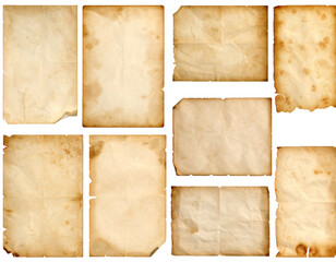 vintage aged paper collection old parchment sheets isolated on transparent background