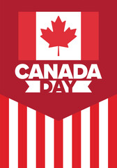Canada Day. Happy national holiday, celebrated annual in July 1. Canadian flag. Maple leaf. Patriotic symbol and elements. Poster, card, banner and background. Vector illustration