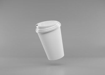 disposable coffee cups with lids, minimalistic, gray background, takeaway beverage containers.