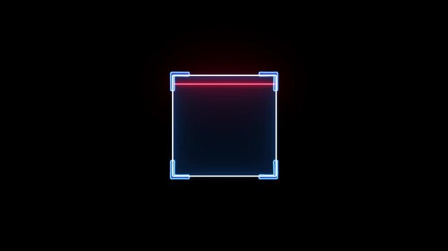 A Glowing neon scanner icon displays a glowing, sleek representation of a barcode or QR code scanner,Smartphone with QR code. black background .