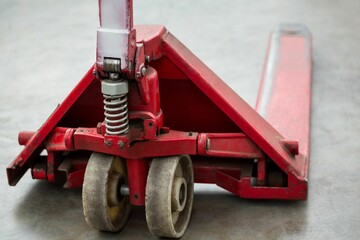 Close-up of pallet jack in warehouse