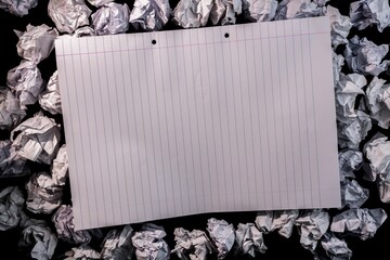 Lined paper notebook on crumpled paper