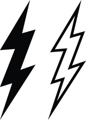 Lightning bolts set, thunderbolt and short circuit icons, electric discharge and lightning strike, vector flash thunder power icon set. Flash lightning bolt symbol. Energy power sign Lightning Bolt
