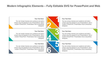 Numbered Arrow Infographic for PowerPoint – 6-Step Horizontal Layout. Fully editable vector SVG file compatible with PowerPoint, Illustrator, and most vector-based applications.