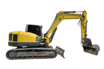 yellow excavator isolated on white background