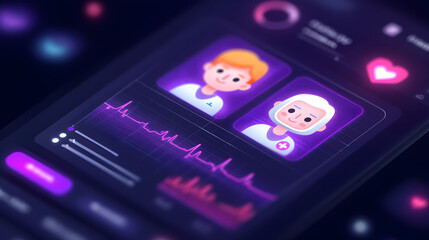 Digital Companion: A stylized illustration of a digital interface, showcasing two profile icons and vital signs on a device. The interface evokes a sense of connectedness, healthcare, and modernity.