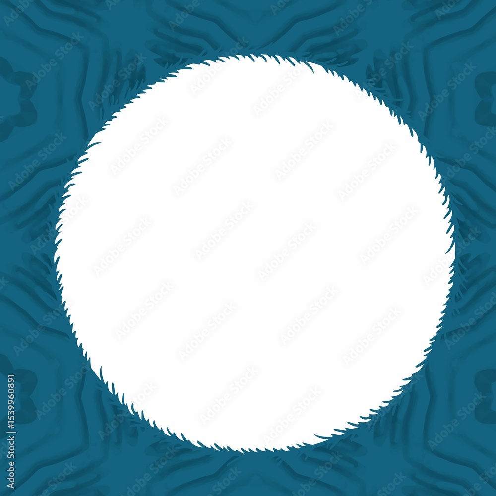 Poster image of white circle with copy space over pattern on blue background