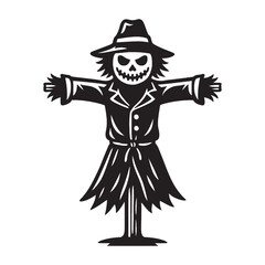 Scarecrow with hat and coat silhouette vector illustration