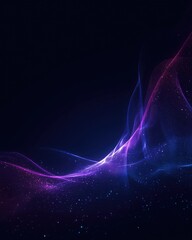 Abstract dark background with glowing purple and blue wavy particles and dust