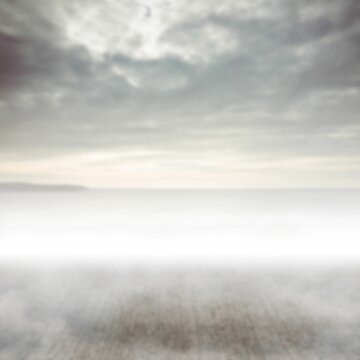 Fototapeta flat design seascape showing reflective water blending into misty horizon under grey clouds