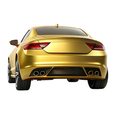 Gold Car Back View Isolated on Pure White Background

