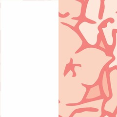 Displaying flat design coral-like red branching shapes on pale peach with white panel, copy space