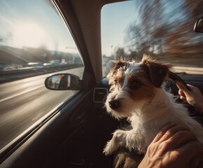 small dog sitting unsecured on driver's lap 