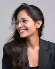 Fototapeta premium young beautiful corporate woman in black coat
